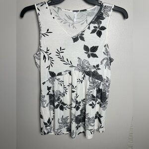 Black and White Floral Print Sleeveless Top
